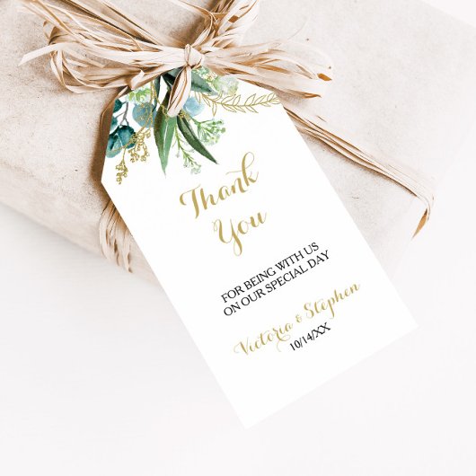 ヴィンテージ金ゴールドとグリーンユーカリありがとう ギフトタグ