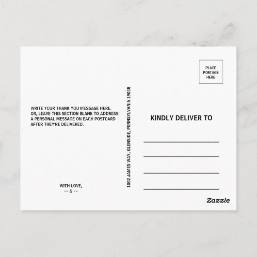 ヴィンテージ金ゴールドとグリーンユーカリありがとう ポストカード (裏面)