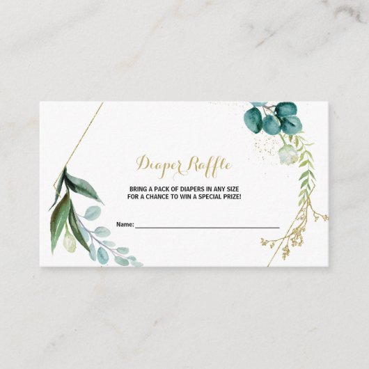 ヴィンテージ金ゴールドとグリーンユーカリおむつラッフル エンクロージャーカード (正面)