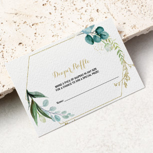 ヴィンテージ金ゴールドとグリーンユーカリおむつラッフル エンクロージャーカード