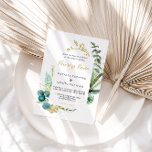 ヴィンテージ金ゴールドとグリーンユーカリスペインの結婚ズ 招待状<br><div class="desc">このヴィンテージ金ゴールドと緑ユーカリスペインの結婚式招待状は熱帯性に最適結婚である。デザインは絵を描水色の緑、金ゴールド、青いと花が花束や幾何学的な枠に巧みに配置されてエレガントいる。--</div>