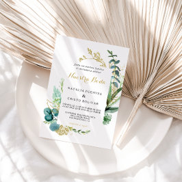 ヴィンテージ金ゴールドとグリーンユーカリスペインの結婚ズ 招待状
