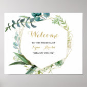 ヴィンテージ金ゴールドとグリーンユーカリプタスウェルカム結婚ズ ポスター (正面)