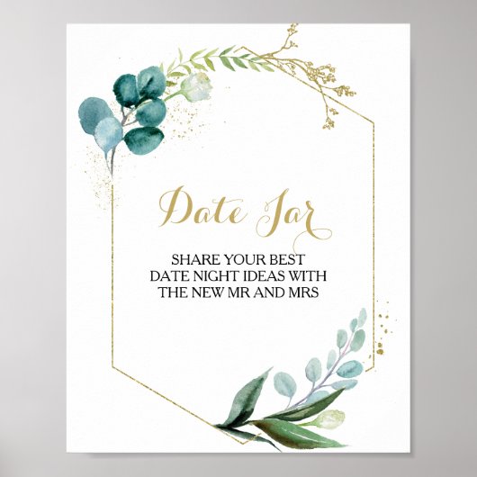 ヴィンテージ金ゴールドとグリーンユーカリ日付ジャールサイン ポスター (正面)