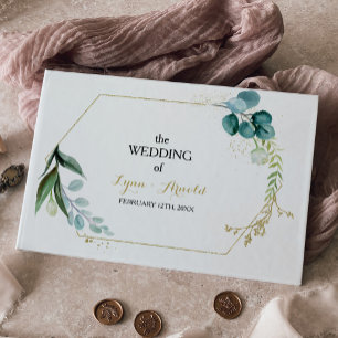 ヴィンテージ金ゴールドとグリーンユーカリ結婚プス ゲストブック