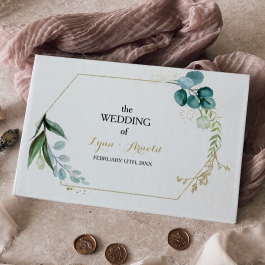 ヴィンテージ金ゴールドとグリーンユーカリ結婚プス ゲストブック