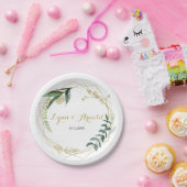 ヴィンテージ金ゴールドとグリーンユーカリ結婚プス ペーパープレート (パーティー)