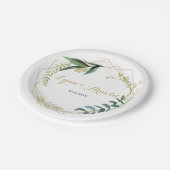 ヴィンテージ金ゴールドとグリーンユーカリ結婚プス ペーパープレート (アングル)