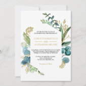 ヴィンテージ金ゴールドとグリーンユーカリ結婚プス 招待状 (正面)