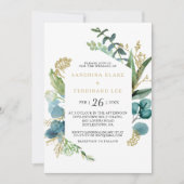 ヴィンテージ金ゴールドとグリーンユーカリ結婚プス 招待状 (正面)