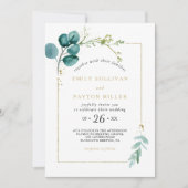 ヴィンテージ金ゴールドとグリーンユーカリ結婚プス 招待状 (正面)