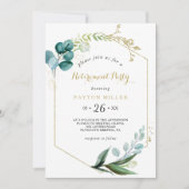 ヴィンテージ金ゴールドとグリーンユーカリ退職パーティー 招待状 (正面)