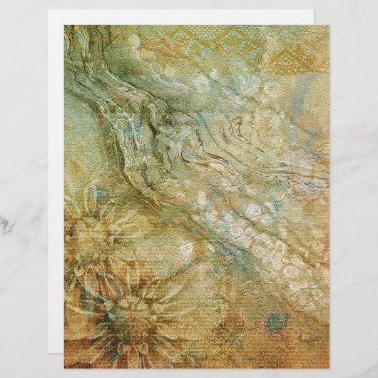 ヴィンテージ金ゴールドとティール（緑がかった色）テクスチャフローラ (正面/裏面)