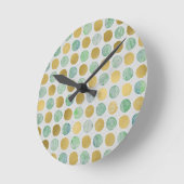 ヴィンテージ金ゴールドとティール（緑がかった色）水色ドット ラウンド壁時計 (傾斜)