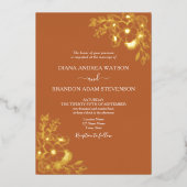 ヴィンテージ金ゴールドとテラコッタ結婚のQRコード 箔招待状 (正面)