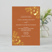 ヴィンテージ金ゴールドとテラコッタ結婚のQRコード 箔招待状 (立ち正面)