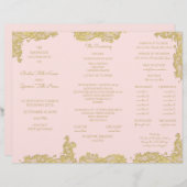 ヴィンテージ金ゴールドとピンクトリフォールド結婚式 プログラム (正面/裏面)