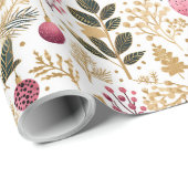 ヴィンテージ金ゴールドとピンク | オーナメント植物模様 ラッピングペーパー (ロールコーナー)