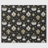 ヴィンテージ金ゴールドとブラッククリスマスオーナメント ラッピングペーパー (フラット)