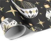 ヴィンテージ金ゴールドとブラッククリスマスオーナメント ラッピングペーパー (ロールコーナー)