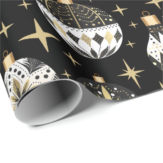 ヴィンテージ金ゴールドとブラッククリスマスオーナメント ラッピングペーパー (ロールコーナー)