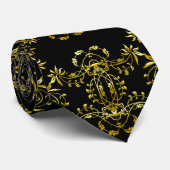 ヴィンテージ金ゴールドとブラックダマスクオーナメントパターン ネクタイ (ロール)