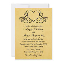 ヴィンテージ金ゴールドとブラックハート結婚式招待状