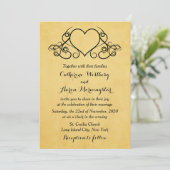 ヴィンテージ金ゴールドとブラックハート結婚式招待状 招待状 (スタンド正面)