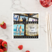 ヴィンテージ金ゴールドとブラックフィルムストリップの水色 スタンダードカクテルナプキン (インサイチュ)