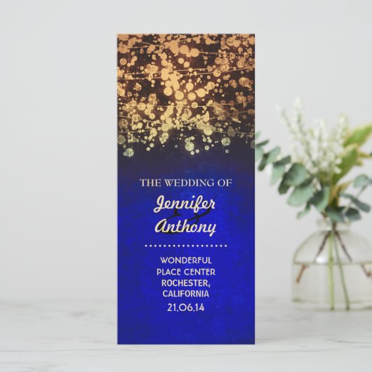 ヴィンテージ金ゴールドとブルーウェディングプログラム プログラム (スタンド正面)