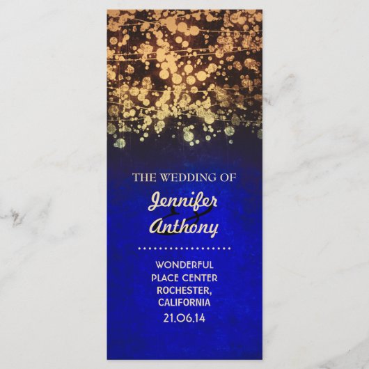 ヴィンテージ金ゴールドとブルーウェディングプログラム プログラム (正面)