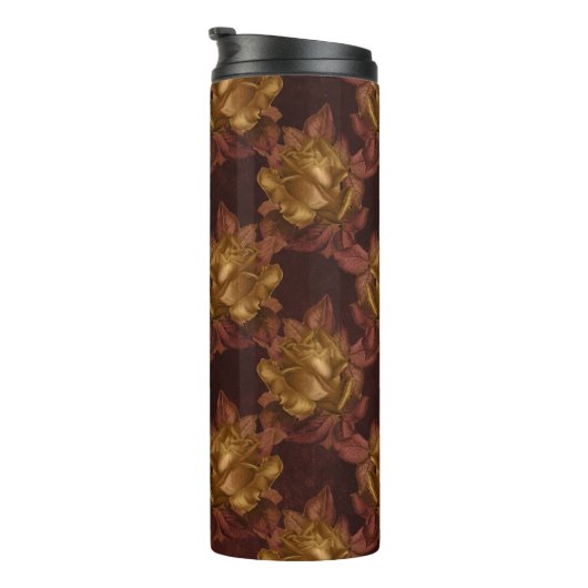 ヴィンテージ金ゴールドとマルーン秋の花柄 タンブラー (回転右)