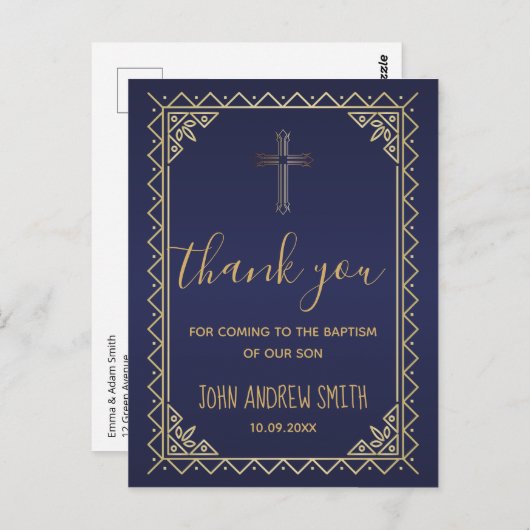 ヴィンテージ金ゴールドと海軍バプテスマありがとう ポストカード (正面/裏面)