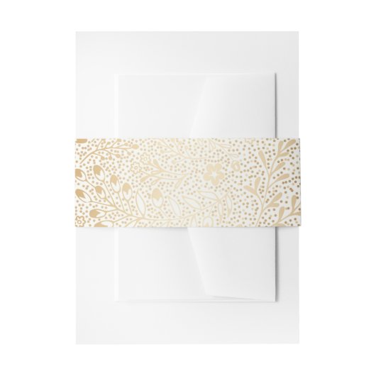 ヴィンテージ金ゴールドと白フローラ結婚の 招待状ベリーバンド (正面例)