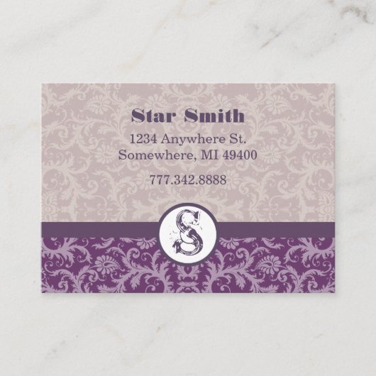 ヴィンテージ金ゴールドと紫渦巻形のダマスク模様 名刺 (正面)