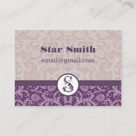 ヴィンテージ金ゴールドと紫渦巻形のダマスク模様 名刺 (裏面)