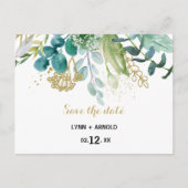ヴィンテージ金ゴールドと緑のユーカリ日付を保存 ポストカード (正面)