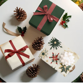 ヴィンテージ金ゴールドと緑の雪片パターン ラッピングペーパーシート