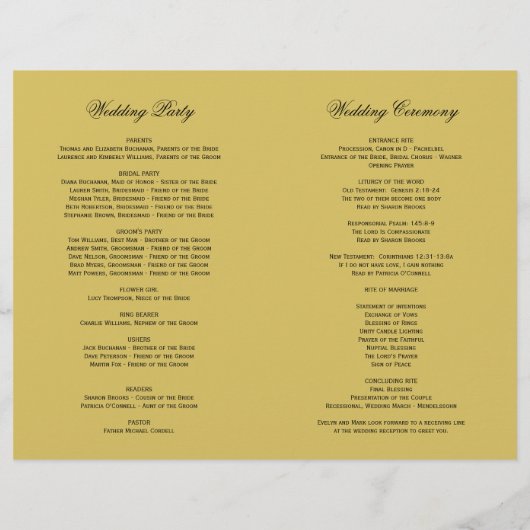 ヴィンテージ金ゴールドと黒アールデコ結婚式 プログラム (裏面)