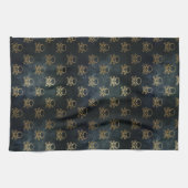 ヴィンテージ金ゴールドと黒海賊スカルと骨 キッチンタオル (横)