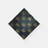 ヴィンテージ金ゴールドと黒海賊スカルと骨 スタンダードカクテルナプキン (角)