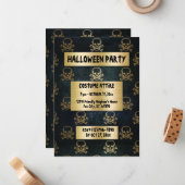 ヴィンテージ金ゴールドと黒海賊スカルと骨 ノートカード (正面/裏面インサイチュ)