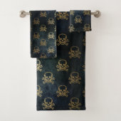 ヴィンテージ金ゴールドと黒海賊スカルと骨 バスタオルセット (インサイチュ)