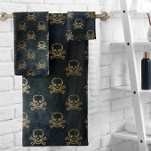 ヴィンテージ金ゴールドと黒海賊スカルと骨 バスタオルセット
