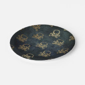 ヴィンテージ金ゴールドと黒海賊スカルと骨 ペーパープレート (アングル)