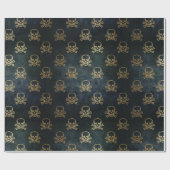 ヴィンテージ金ゴールドと黒海賊スカルと骨 ラッピングペーパー (フラット)
