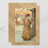 ヴィンテージ金ゴールドの花嫁を務める父クリスマス・イン・スノー シーズンカード (正面/裏面)