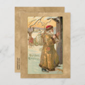 ヴィンテージ金ゴールドの花嫁を務める父クリスマス・イン・スノー ポストカード (正面/裏面)