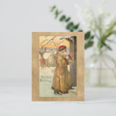ヴィンテージ金ゴールドの花嫁を務める父クリスマス・イン・スノー ポストカード (スタンド正面)