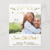 ヴィンテージ金ゴールドの花嫁結婚式の日付写真を保存 案内ポストカード (正面)